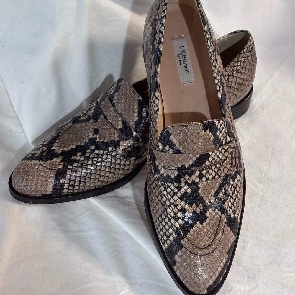 LK Bennett Python Pattern Loafers - Brown and Bla… - image 2